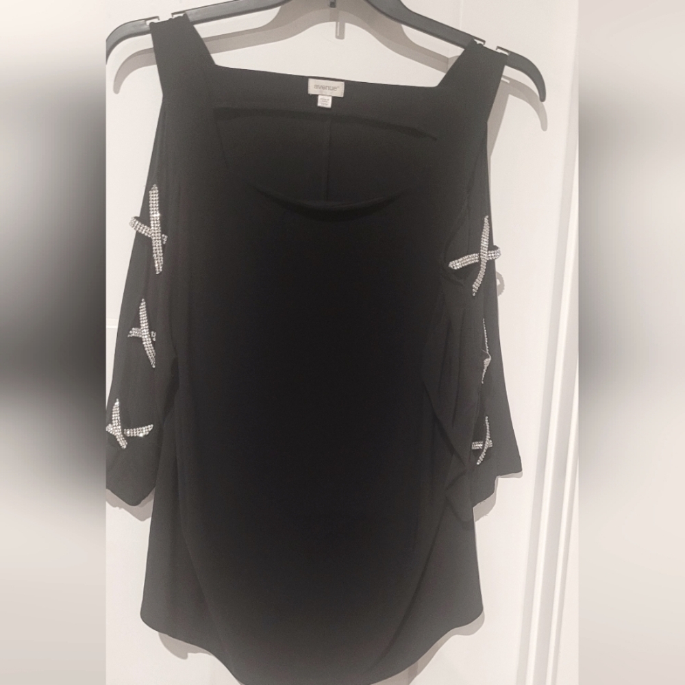 Black Blouse with Rhinestone Embellishments